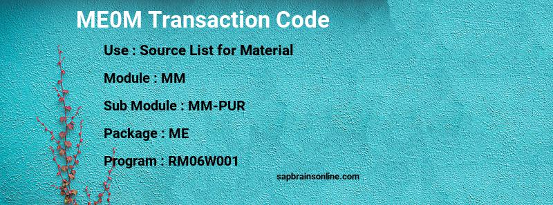 SAP ME0M transaction code