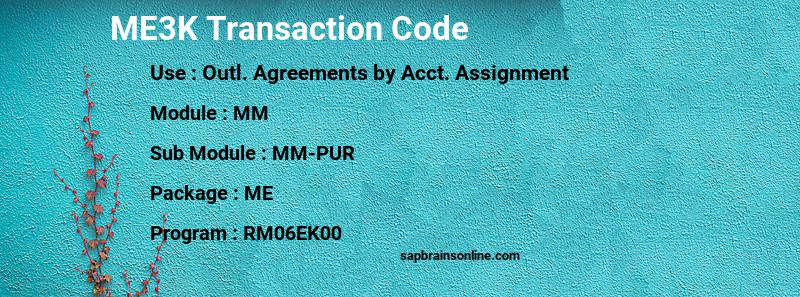 SAP ME3K transaction code