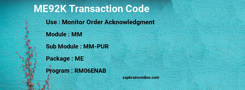 SAP ME92K transaction code