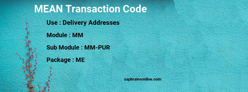 SAP MEAN transaction code