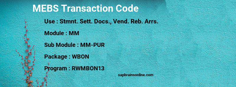 SAP MEBS transaction code