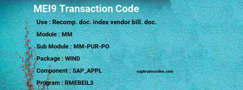 SAP MEI9 transaction code