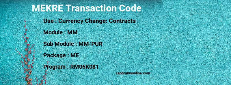 SAP MEKRE transaction code