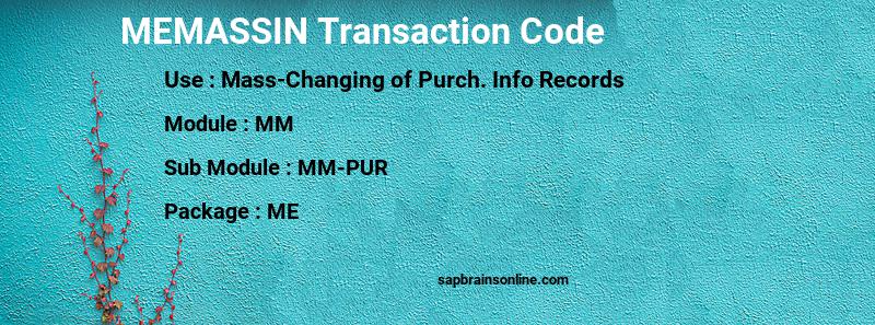 SAP MEMASSIN transaction code