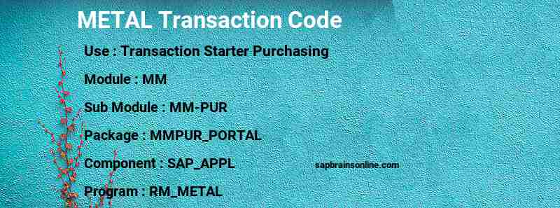 SAP METAL transaction code