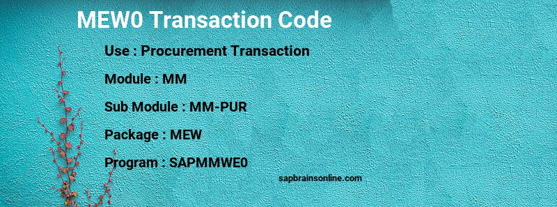 SAP MEW0 transaction code