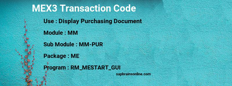 SAP MEX3 transaction code