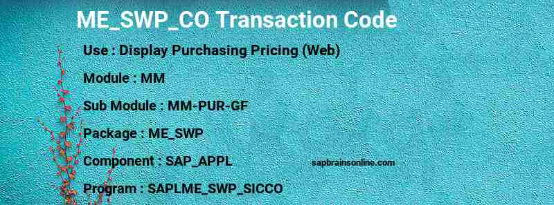 SAP ME_SWP_CO transaction code