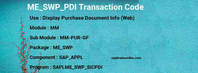 SAP ME_SWP_PDI transaction code