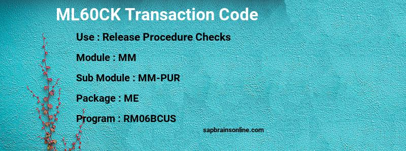 SAP ML60CK transaction code