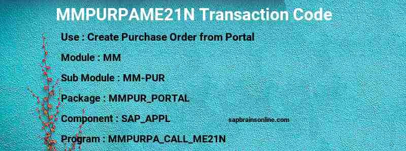 SAP MMPURPAME21N transaction code