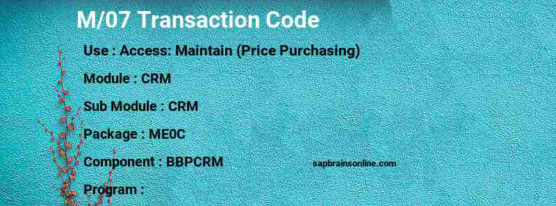 SAP M/07 transaction code
