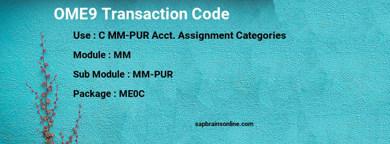 SAP OME9 transaction code