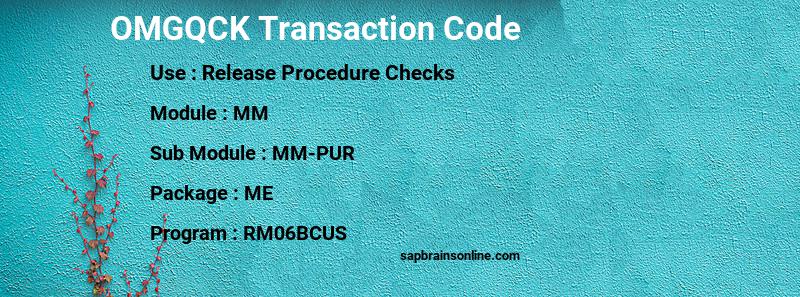 SAP OMGQCK transaction code