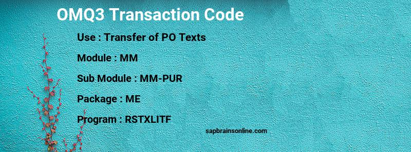 SAP OMQ3 transaction code