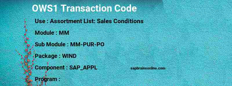 SAP OWS1 transaction code
