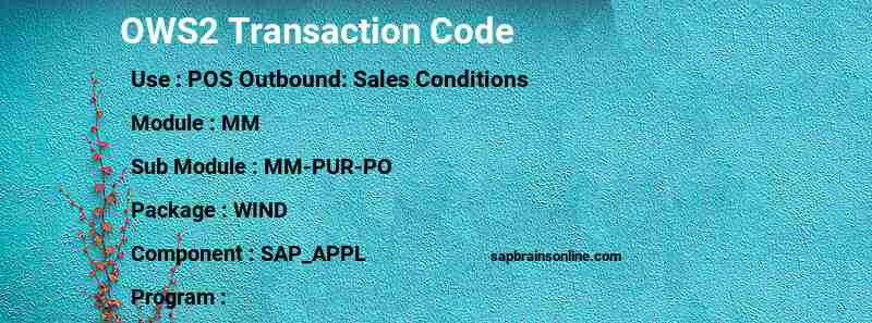 SAP OWS2 transaction code