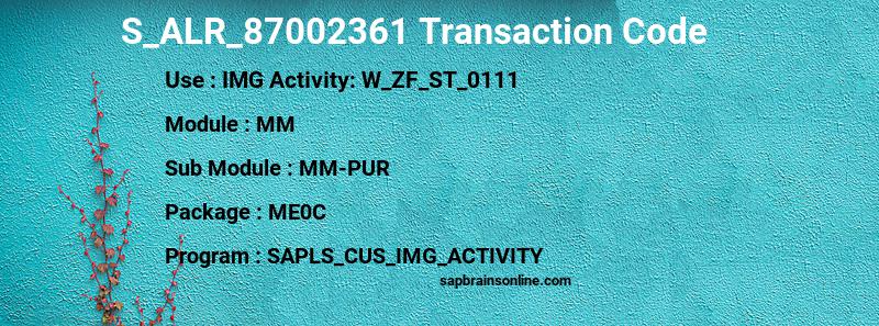 SAP S_ALR_87002361 transaction code