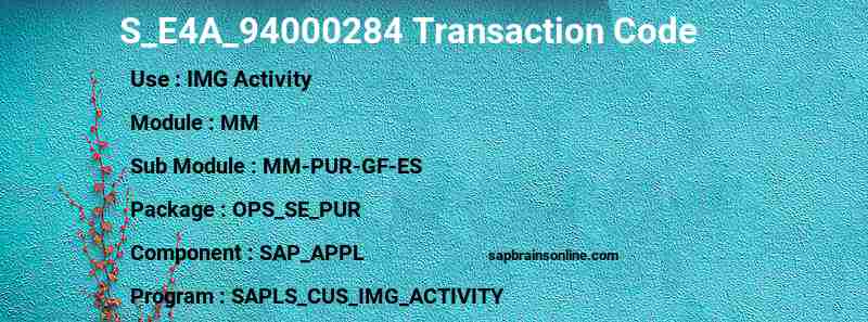 SAP S_E4A_94000284 transaction code