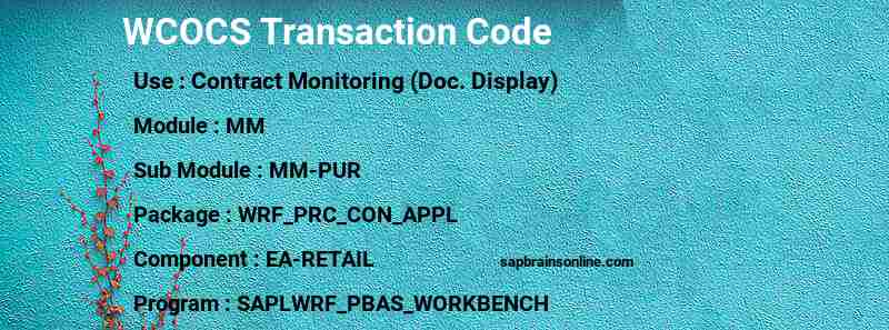 SAP WCOCS transaction code