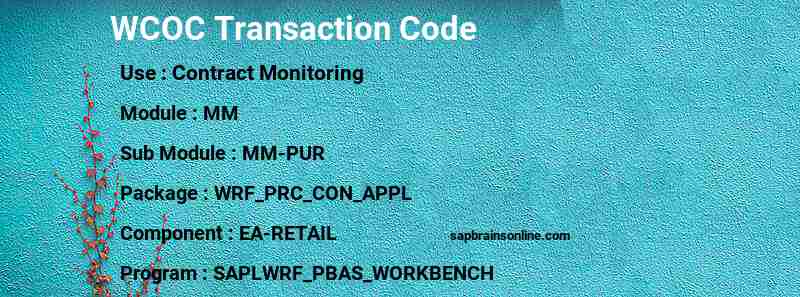 SAP WCOC transaction code