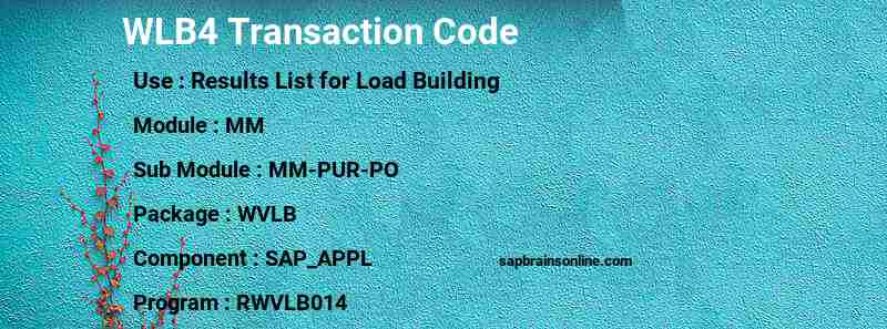 SAP WLB4 transaction code