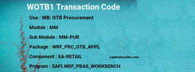 SAP WOTB1 transaction code