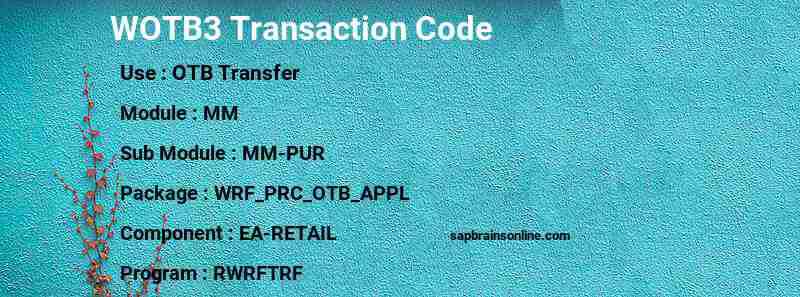 SAP WOTB3 transaction code