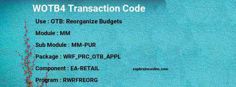 SAP WOTB4 transaction code