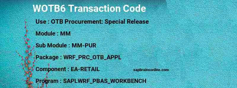 SAP WOTB6 transaction code