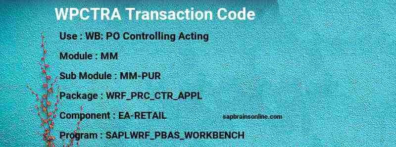 SAP WPCTRA transaction code