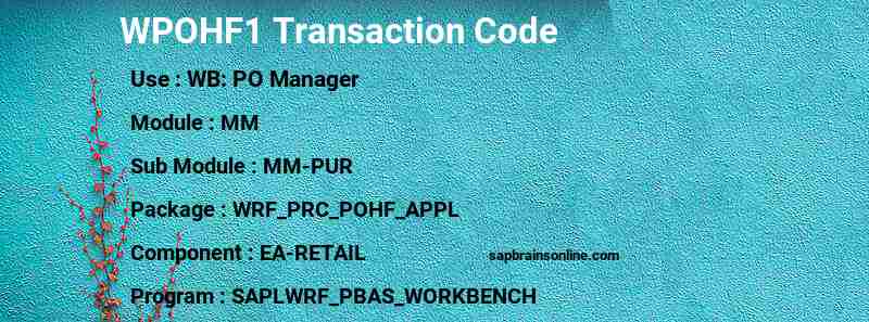 SAP WPOHF1 transaction code