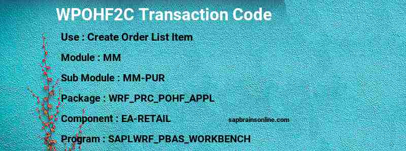 SAP WPOHF2C transaction code