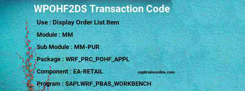 SAP WPOHF2DS transaction code