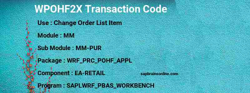 SAP WPOHF2X transaction code