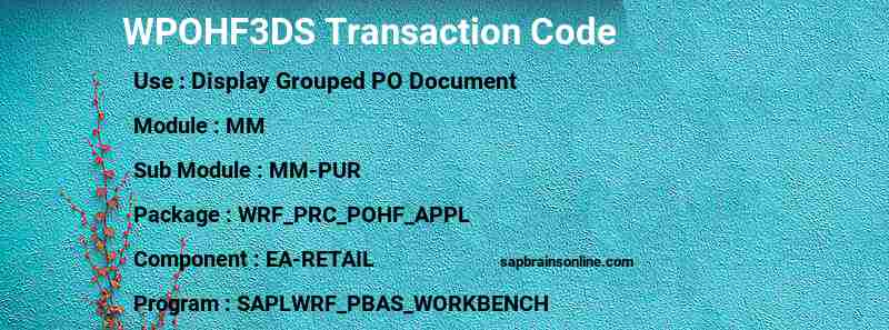 SAP WPOHF3DS transaction code