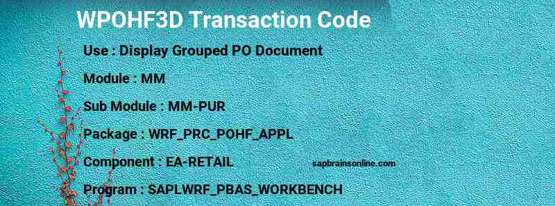 SAP WPOHF3D transaction code