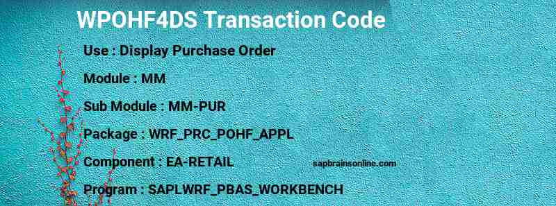 SAP WPOHF4DS transaction code