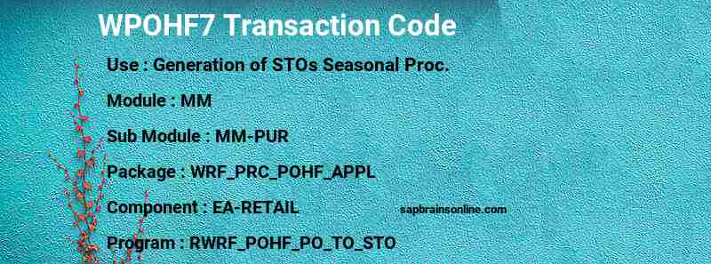 SAP WPOHF7 transaction code