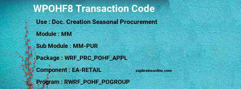 SAP WPOHF8 transaction code