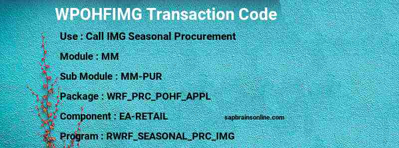 SAP WPOHFIMG transaction code