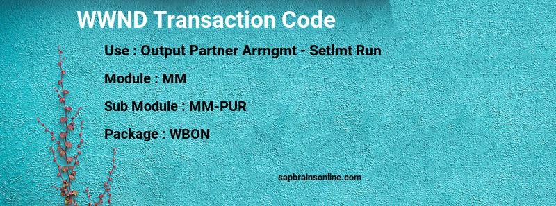 SAP WWND transaction code