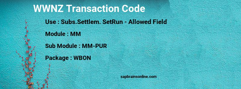 SAP WWNZ transaction code