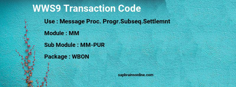 SAP WWS9 transaction code