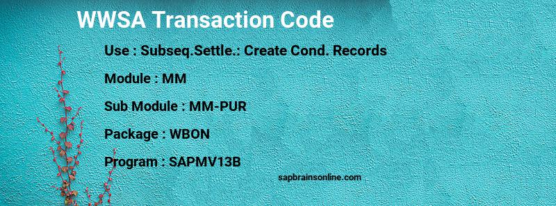 SAP WWSA transaction code