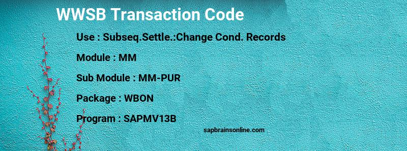 SAP WWSB transaction code