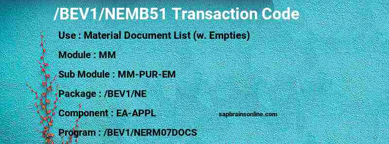 SAP /BEV1/NEMB51 transaction code