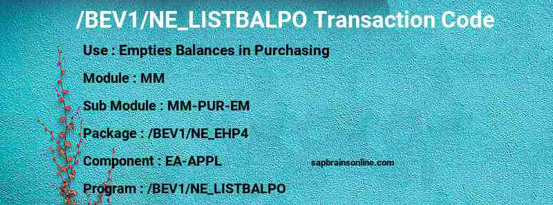 SAP /BEV1/NE_LISTBALPO transaction code