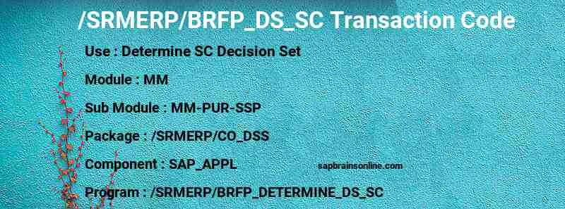 SAP /SRMERP/BRFP_DS_SC transaction code