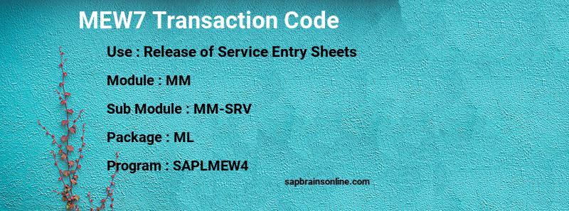 SAP MEW7 transaction code
